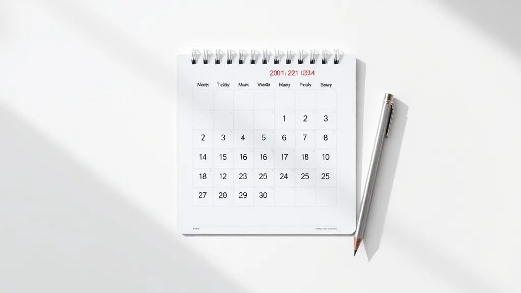 Minimalist overhead shot of a clean paper calendar and a met