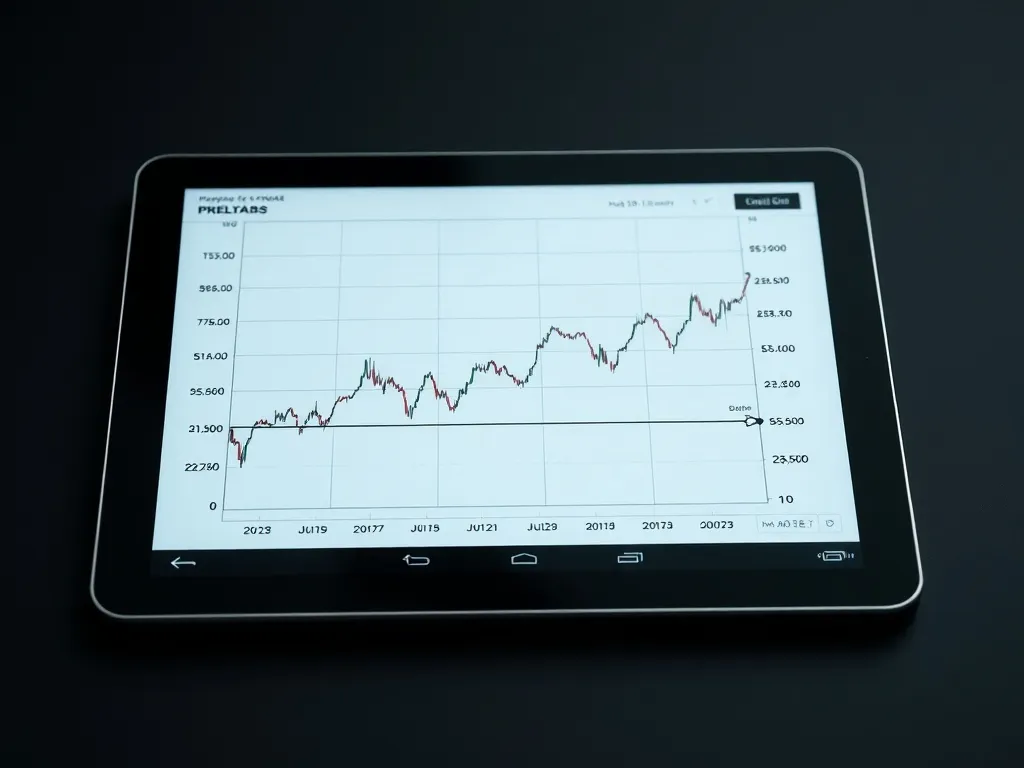 Close up of a digital tablet showing a clean line graph with