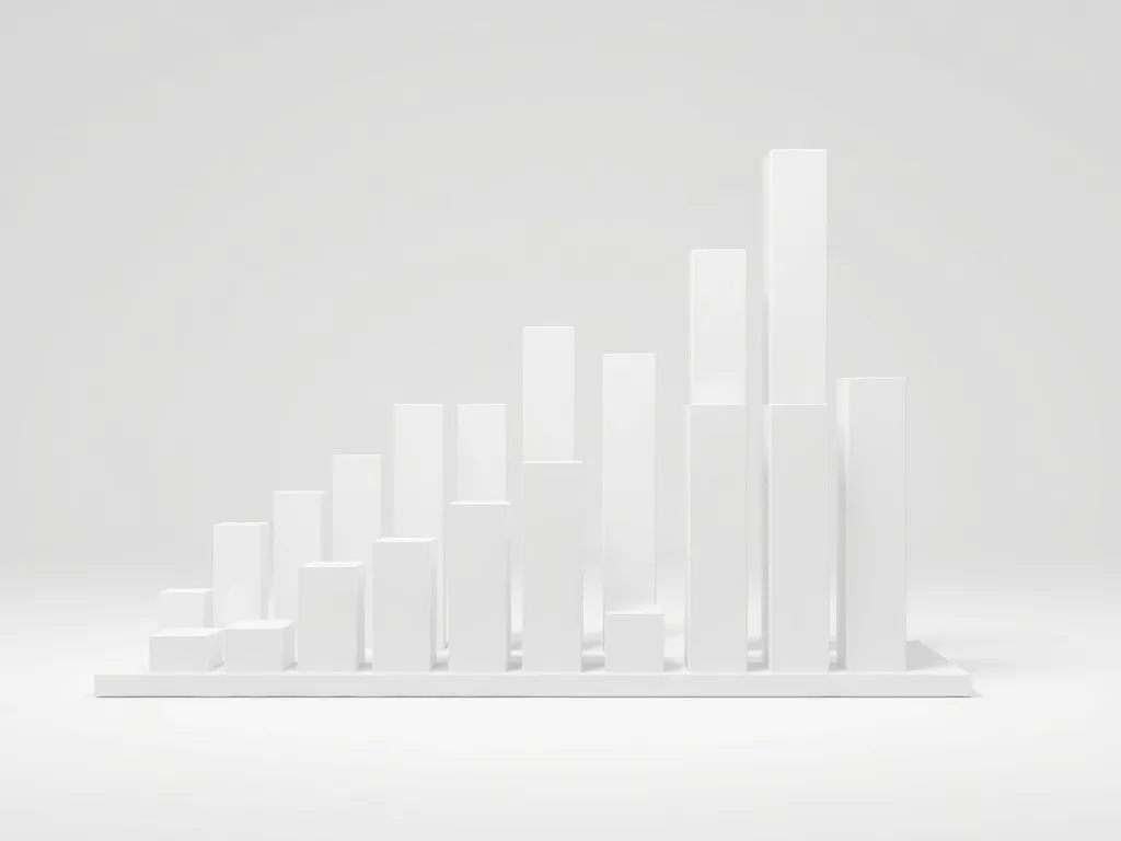 A clean, minimalist 3D visualization of financial growth cha